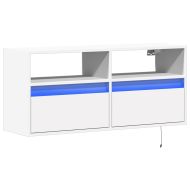 Стенен ТВ шкаф с LED осветление, бял, 100x31x45 см