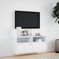 Стенен ТВ шкаф с LED осветление, бял, 100x31x45 см
