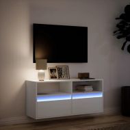 Стенен ТВ шкаф с LED осветление, бял, 100x31x45 см