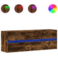 Стенен ТВ шкаф с LED осветление, опушен дъб, 130x31x45 см