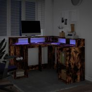 Бюро с LED осветление Опушен дъб 130x130x91 см инженерно дърво