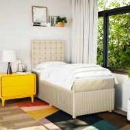 Боксспринг легло с матрак, кремаво, 100x200 см, плат