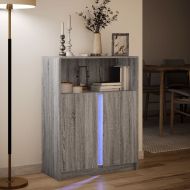 Сайдборд с LED, сив сонома, 77x34x100 см, инженерно дърво