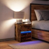 Нощно шкафче с LED осветление, опушен дъб, инженерно дърво