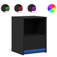 Нощни шкафчета с LED, 2 бр, черно, инженерна дървесина