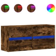 Стенен ТВ шкаф с LED осветление, опушен дъб, 100x31x45 см
