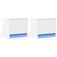 Нощни шкафчета за стена с LED осветление, 2 бр, бели