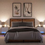 Нощни шкафчета за стена с LED осветление, 2 бр, бели
