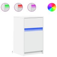 Нощно шкафче с LED осветление, бяло, инженерно дърво