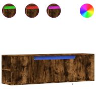 Стенен ТВ шкаф с LED осветление, опушен дъб, 135x31x39,5 см