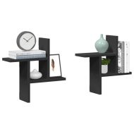 Стенни рафтове, 2 бр, черни, 38x12x38 см, инженерно дърво
