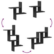 Стенни рафтове, 2 бр, черни, 38x12x38 см, инженерно дърво