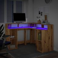 Бюро с LED осветление дъб артизан 130x130x91 см инженерно дърво