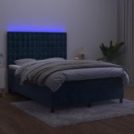 Боксспринг легло с матрак и LED, тъмносиньо, 140x190 см, кадифе