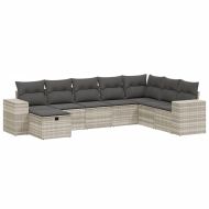 Градински комплект с възглавници, 8 части, светлосив полиратан