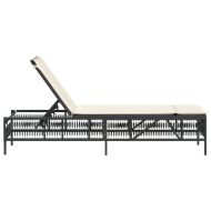 Шезлонг с шалте, черен, полиратан