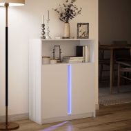 Сайдборд с LED, бял, 77x34x100 см, инженерно дърво