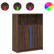 Сайдборд с LED, кафяв дъб, 77x34x100 см, инженерно дърво