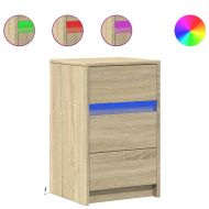 Нощно шкафче с LED осветление, дъб сонома, инженерно дърво