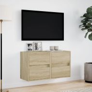 Стенни ТВ шкафове с LED лампи, 2 бр, сонома дъб, 41x31x45 см