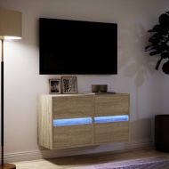 Стенни ТВ шкафове с LED лампи, 2 бр, сонома дъб, 41x31x45 см