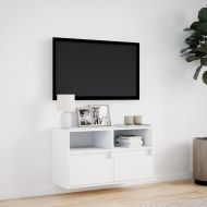 Стенен ТВ шкаф с LED осветление, бял, 80x31x45 см