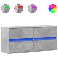 Стенен ТВ шкаф с LED осветление, бетонно сив, 100x31x45 см