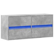 Стенен ТВ шкаф с LED осветление, бетонно сив, 100x31x45 см