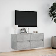 Стенен ТВ шкаф с LED осветление, бетонно сив, 100x31x45 см