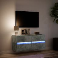 Стенен ТВ шкаф с LED осветление, бетонно сив, 100x31x45 см