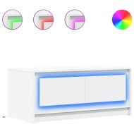 Маса за кафе с LED осветление, бяла, инженерно дърво