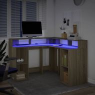 Бюро с LED осветление сонома дъб 130x130x91 см инженерно дърво