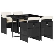 Градински трапезен комплект възглавници 5 части черен полиратан