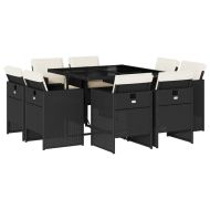 Градински трапезен комплект възглавници 9 части черен полиратан