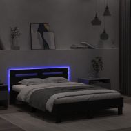 Рамка за легло с табла и LED, черна, 120x200 см