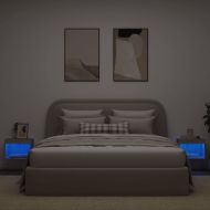 Нощни шкафчета с LED осветление, стенни, 2 бр, сив сонома