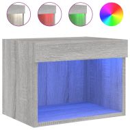 Нощни шкафчета с LED осветление, стенни, 2 бр, сив сонома