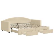 Канапе с изтеглящо легло и чекмеджета кремаво 90x200 см плат