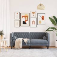 Честърфийлд диван с болстери, 2-местен, тъмносив, кадифе