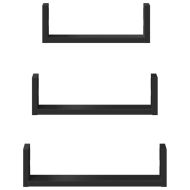 Стенни рафтове, 3 бр, черни, инженерно дърво