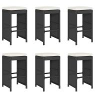 Градински бар табуретки с възглавници, 6 бр, черен полиратан