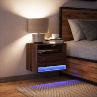 Нощно шкафче за стена с LED осветление, кафяв дъб