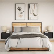 Нощни шкафчета за стена с LED осветление, 2 бр, черни