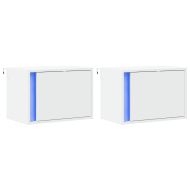 Нощни шкафчета за стена с LED осветление, 2 бр, бели