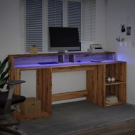 Бюро с LED осветление дъб артизан 200x55x91 см инженерно дърво