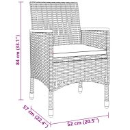 Градински трапезен комплект, 3 части, полиратан, сив