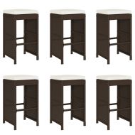 Градински бар табуретки с възглавници, 4 бр, кафяв полиратан