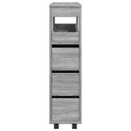 Тесен шкаф за баня с колелца, сив сонома, инженерно дърво