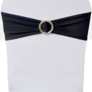 Разтегателна декоративна лента за стол с катарама, черно, 25 бр