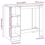 Бар маса с рафтове кафяв дъб 124x46x103,5 см инженерно дърво
